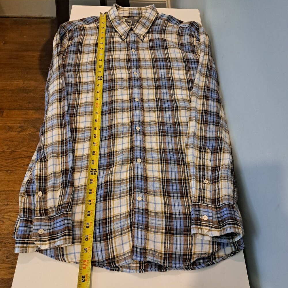 Vince Men's Large 100% Linen Long Sleeve Button Down Plaid Shirt Style M13081062 - Picture 12 of 15